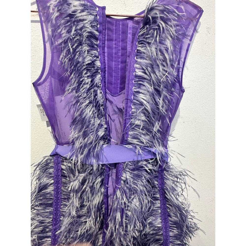 HUISHAN ZHANG Women's Purple 100% Silk Beau Feather Trim Maxi Gown Size US 6 - Picture 7 of 16